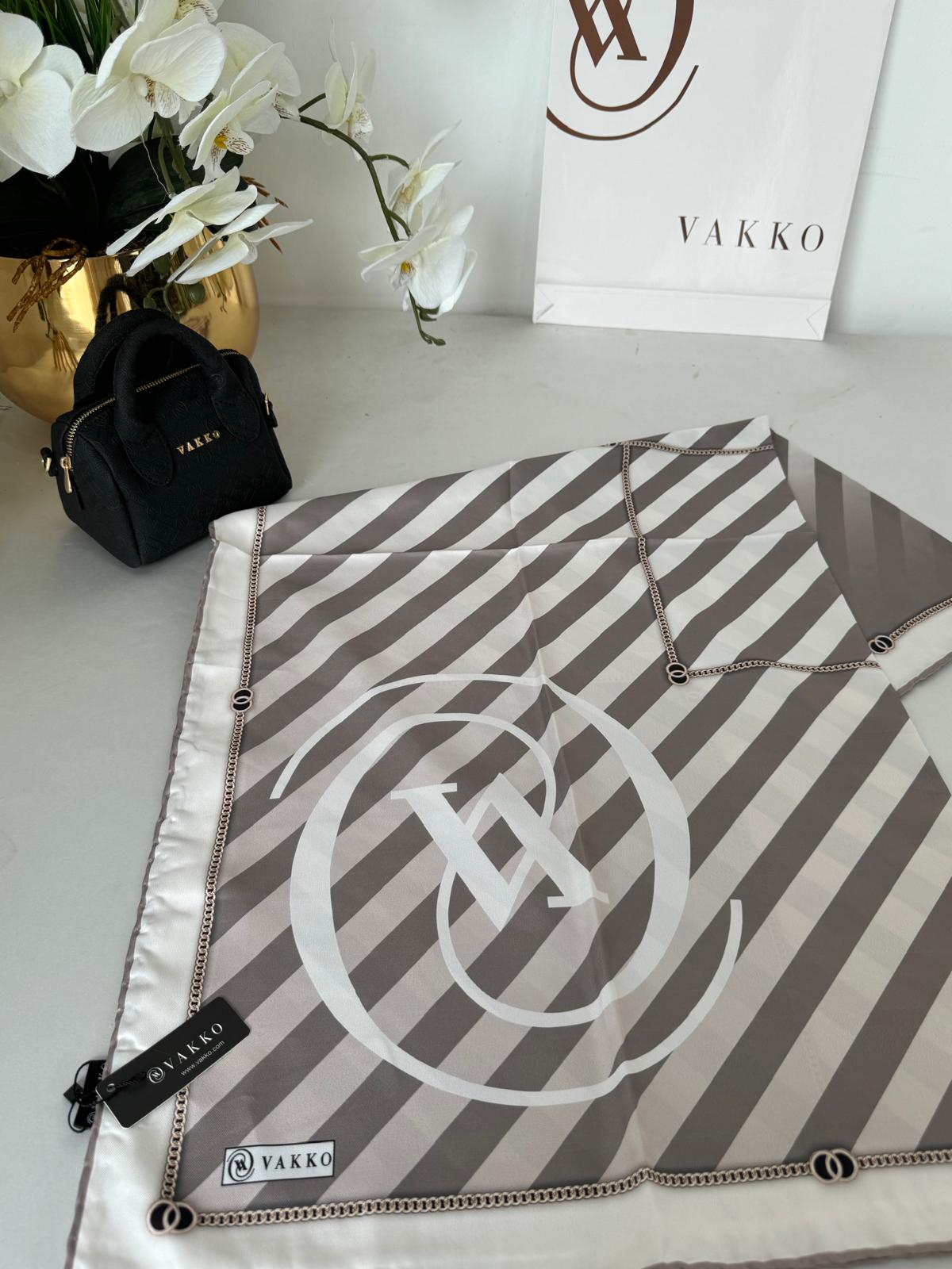 Vakko Çizgili Twill Eşarp 614422 - Vizon