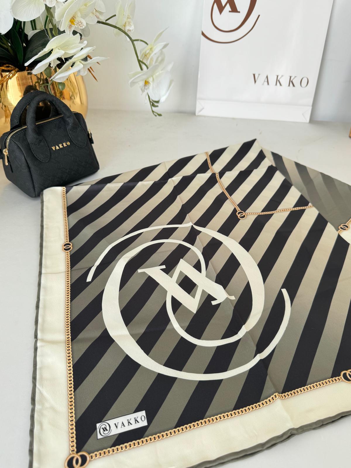 Vakko Çizgili Twill Eşarp 614422 - Haki