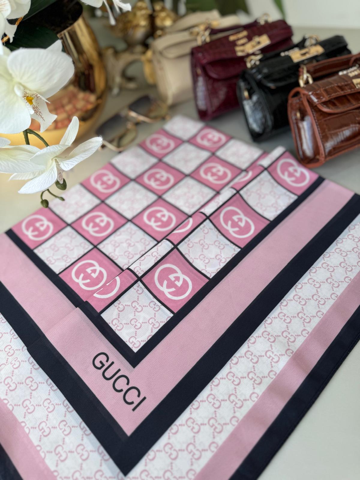 Gucci Krep İpek Eşarp 44125 - Şeker Pembe