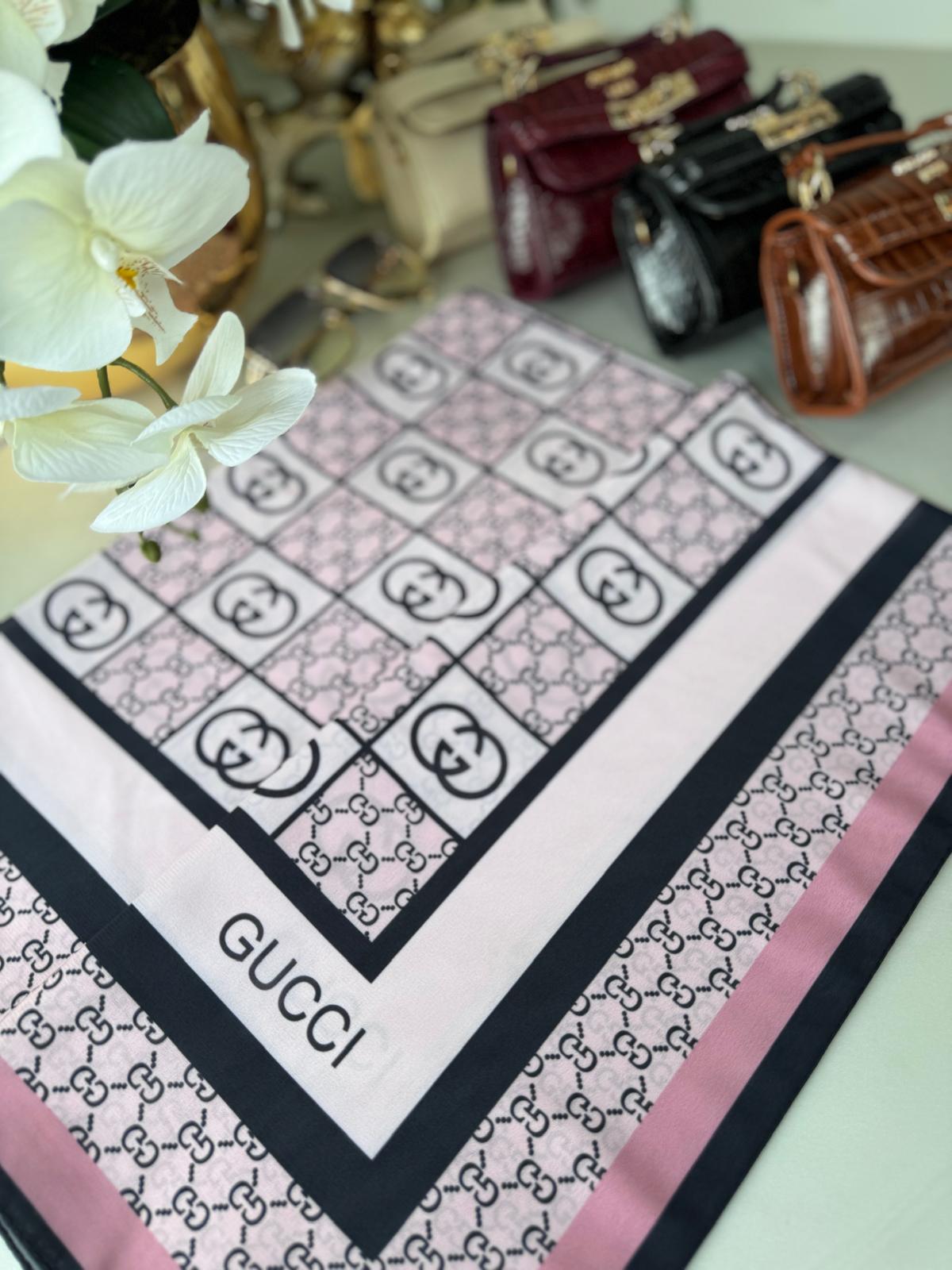 Gucci Krep İpek Eşarp 44125 - Pembe
