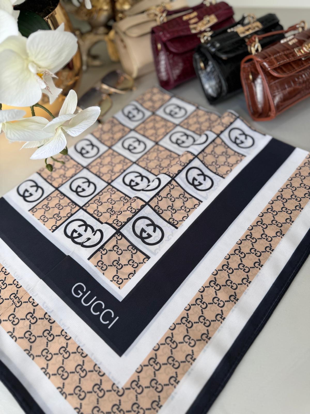 Gucci Krep İpek Eşarp 44125 - Krem