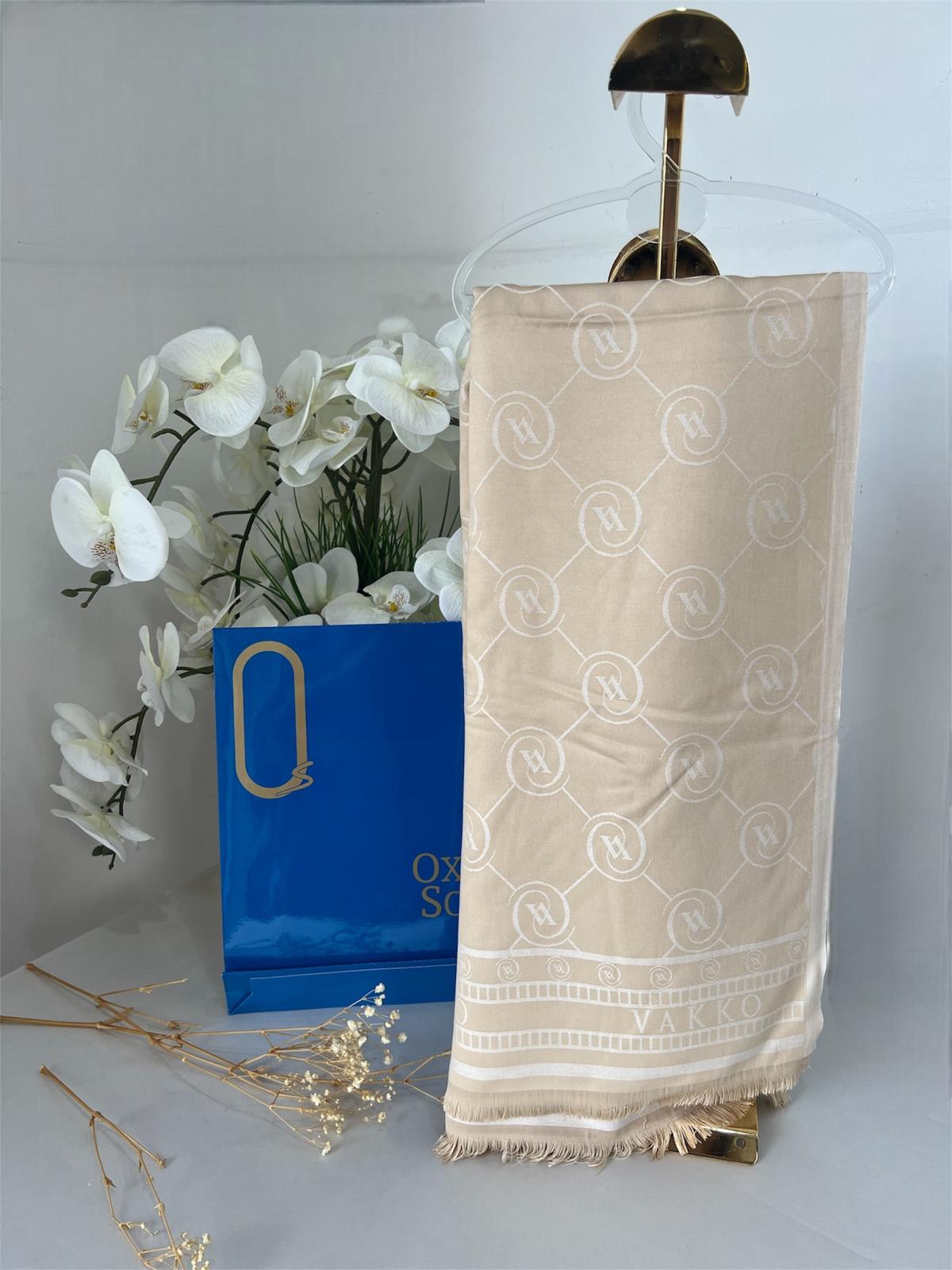 Vakko Çift Taraflı Pamuk Soft Şal 614471 - Bej