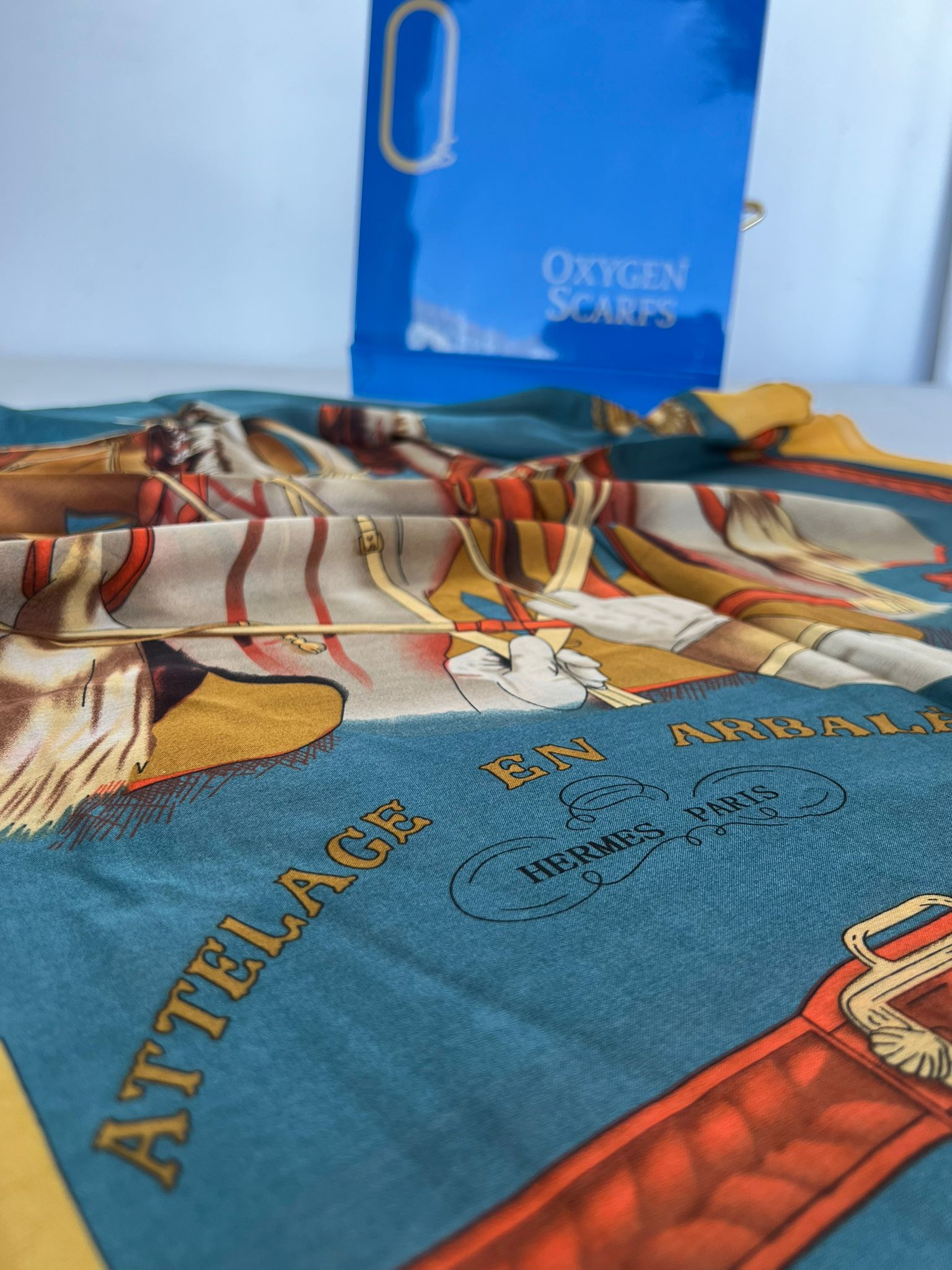 Hermes At Desen İthal Vual İpek Şal 014461 - Petrol - Görsel 2