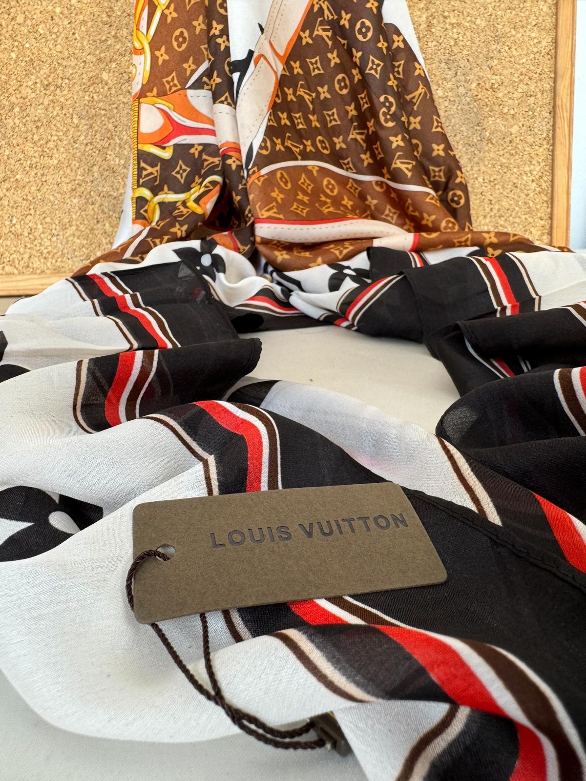 Louis Vuitton Kemer Desen İthal Vual İpek Şal 014461 - Siyah/Kırmızı - Görsel 2