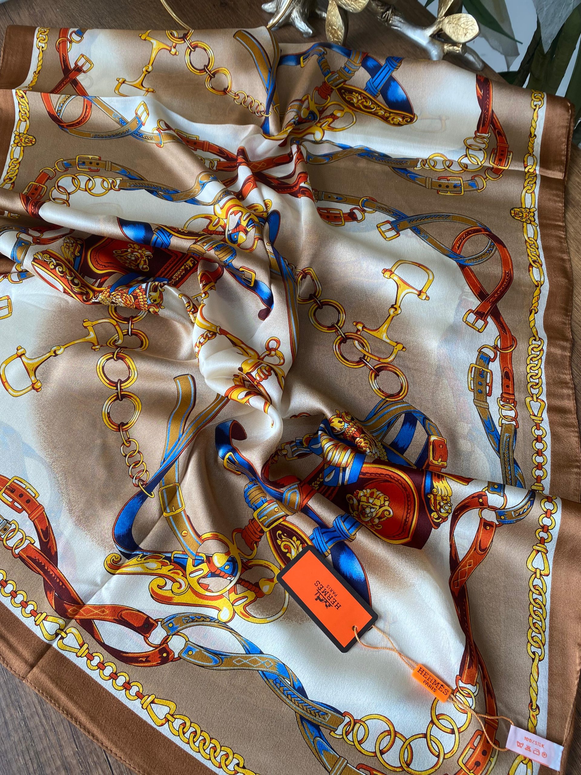 Hermes İthal Vual İpek Şal Camel-Ekru