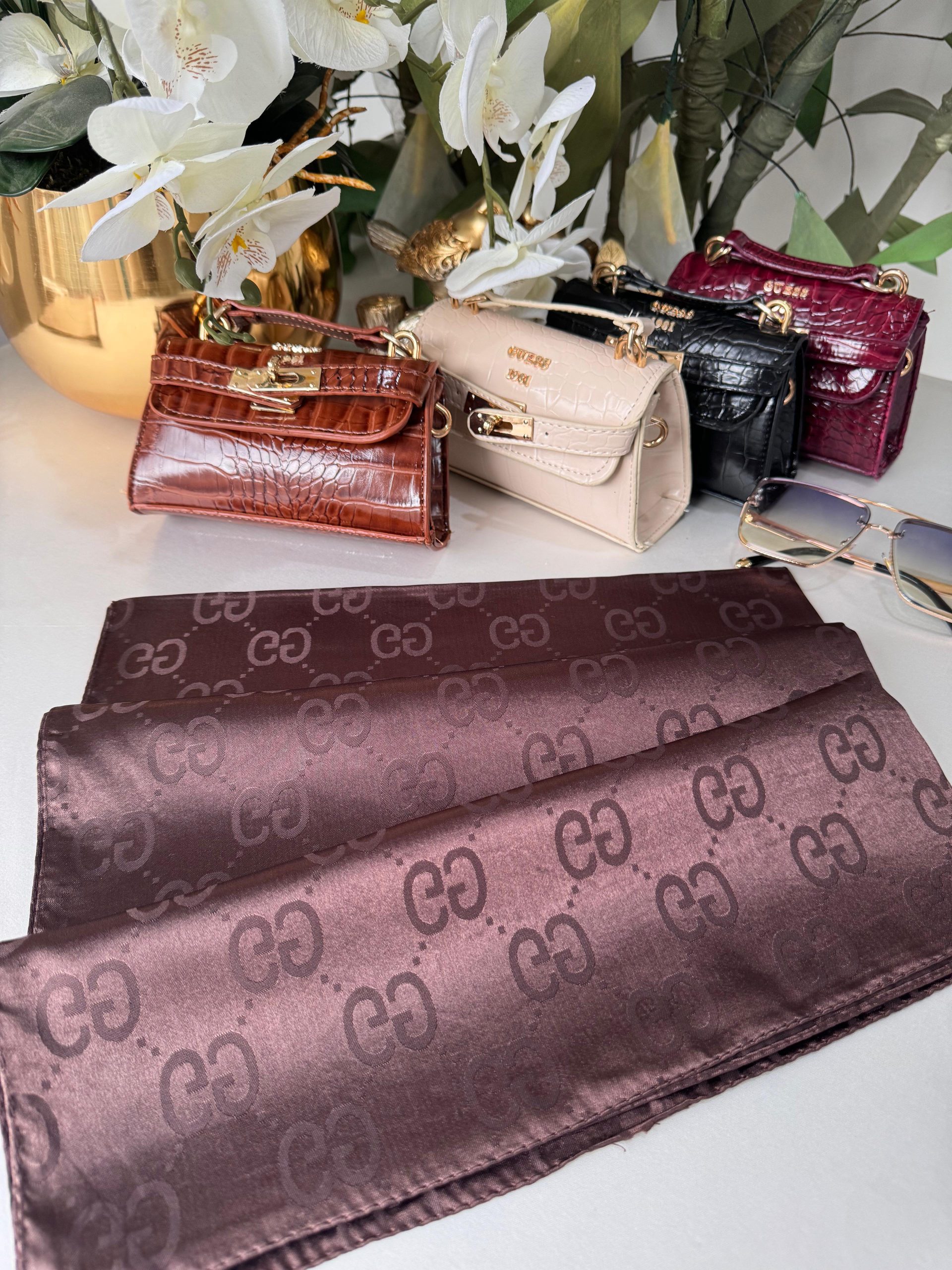Gucci Parlak ipeksi Şal - Acı Kahve 41222
