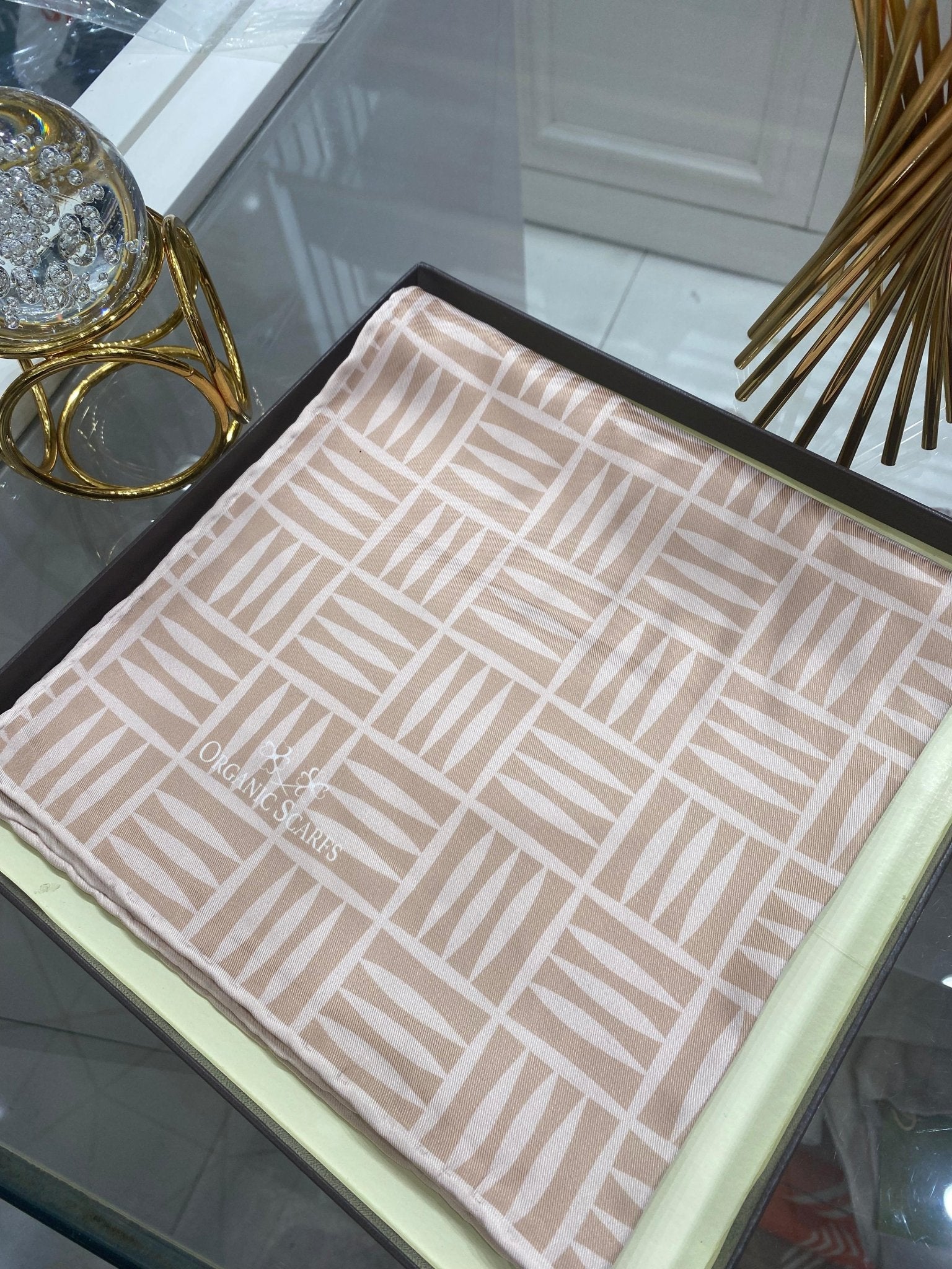 Kare Desen Twill Eşarp - Latte - Organic ScarfsOrganic Scarfs