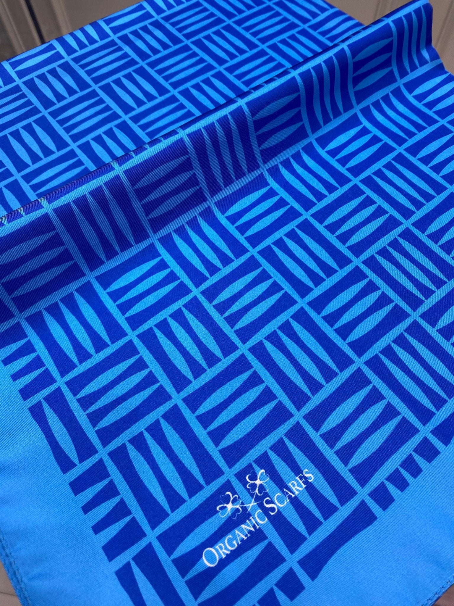 Kare Desen Twill Şal - Saks - Organic ScarfsOrganic Scarfs