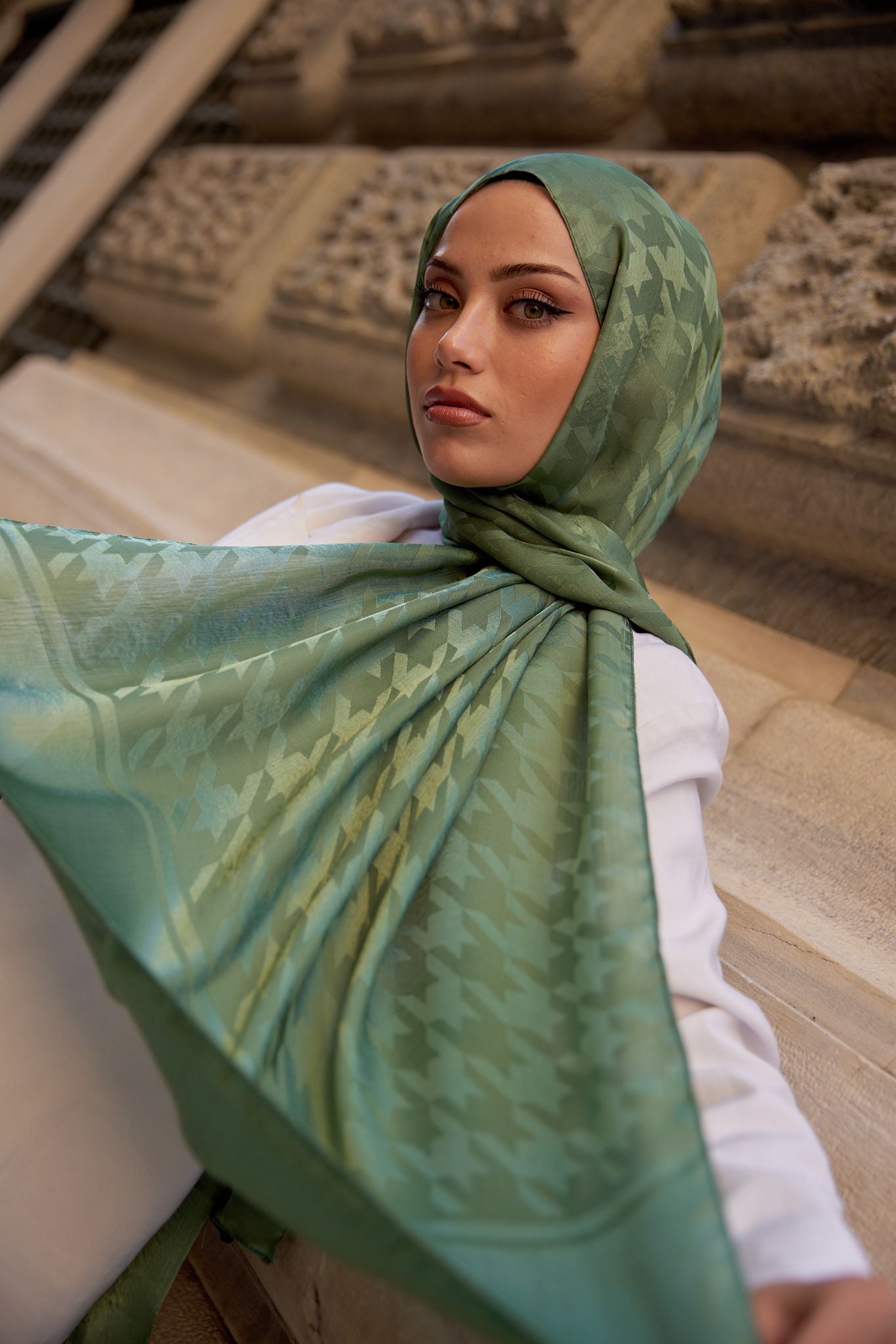 Kazayağı Desen Jakar Şal - Çay Ağacı - Organic ScarfsOrganic Scarfs