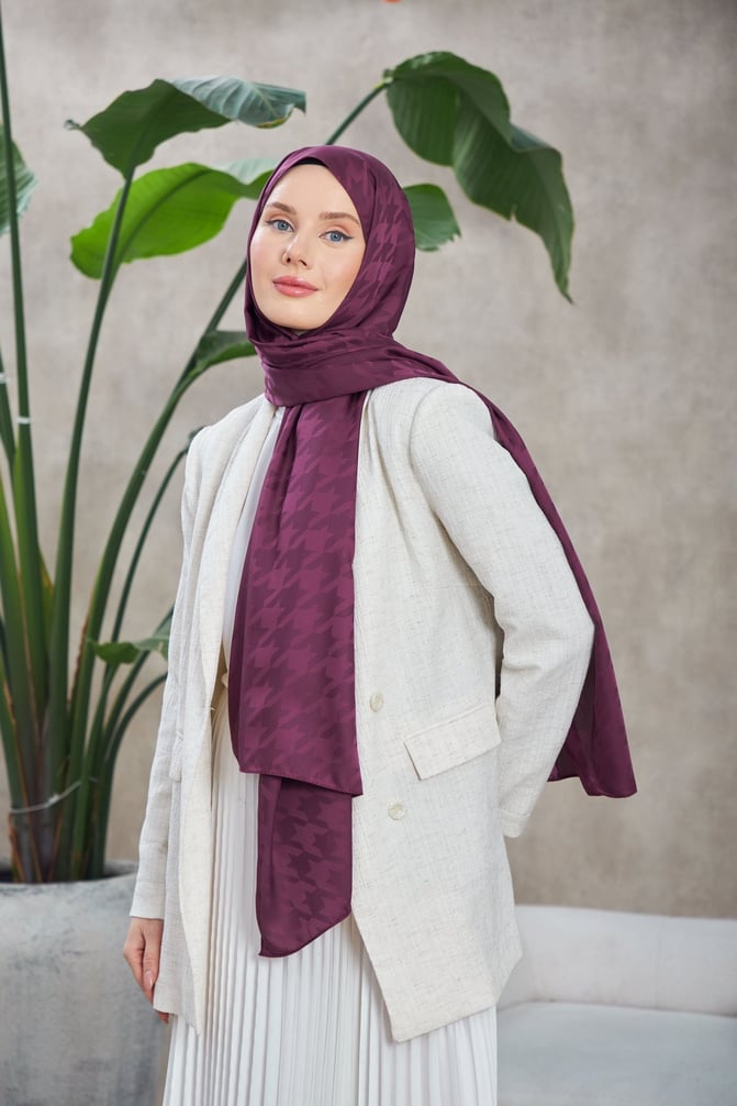 Kazayağı Desen Jakar Şal - Patlıcan Mor - Organic ScarfsOrganic Scarfs
