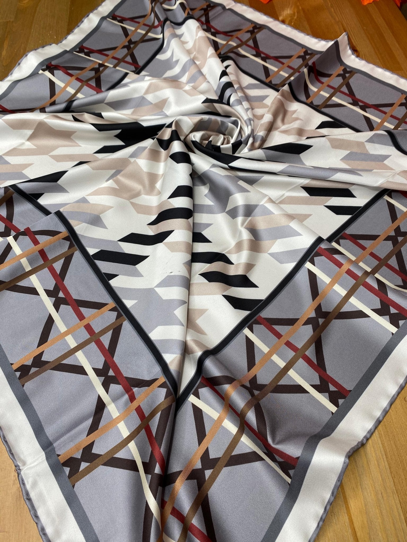 Kazayağı Desen Twill Eşarp - Gri - Organic ScarfsOrganic Scarfs
