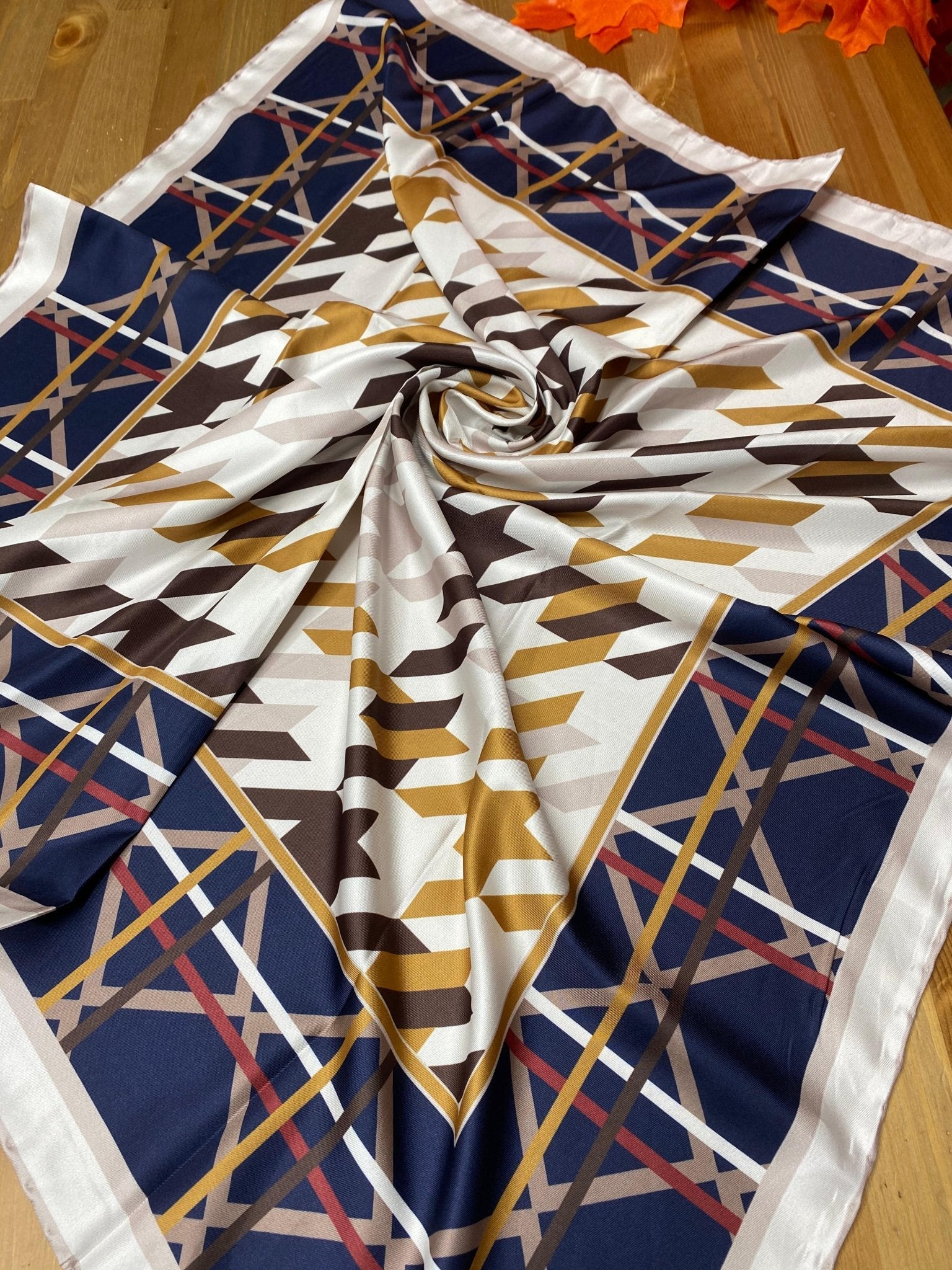 Kazayağı Desen Twill Eşarp - Lacivert - Organic ScarfsOrganic Scarfs