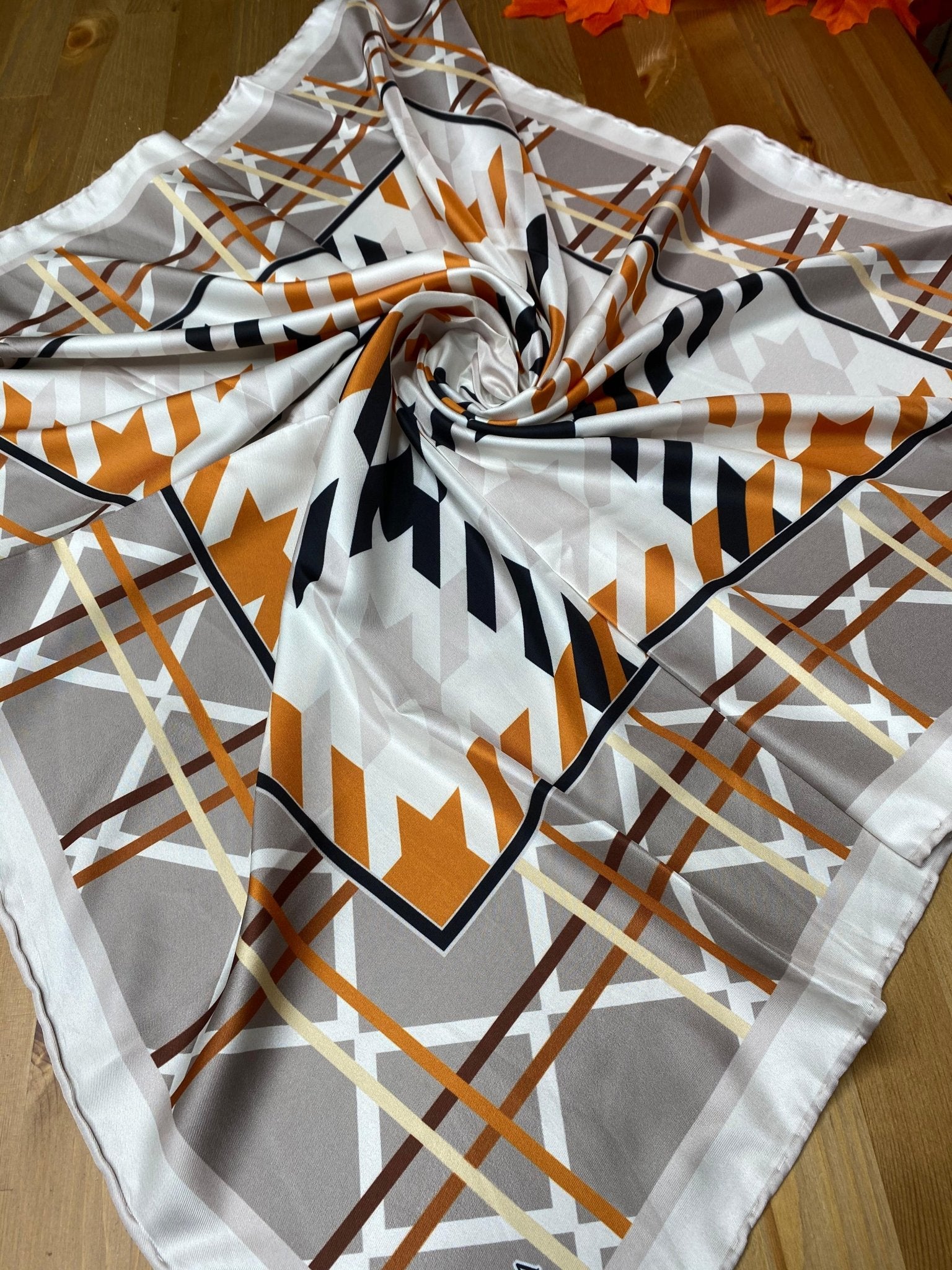 Kazayağı Desen Twill Eşarp - Soft Turuncu - Organic ScarfsOrganic Scarfs