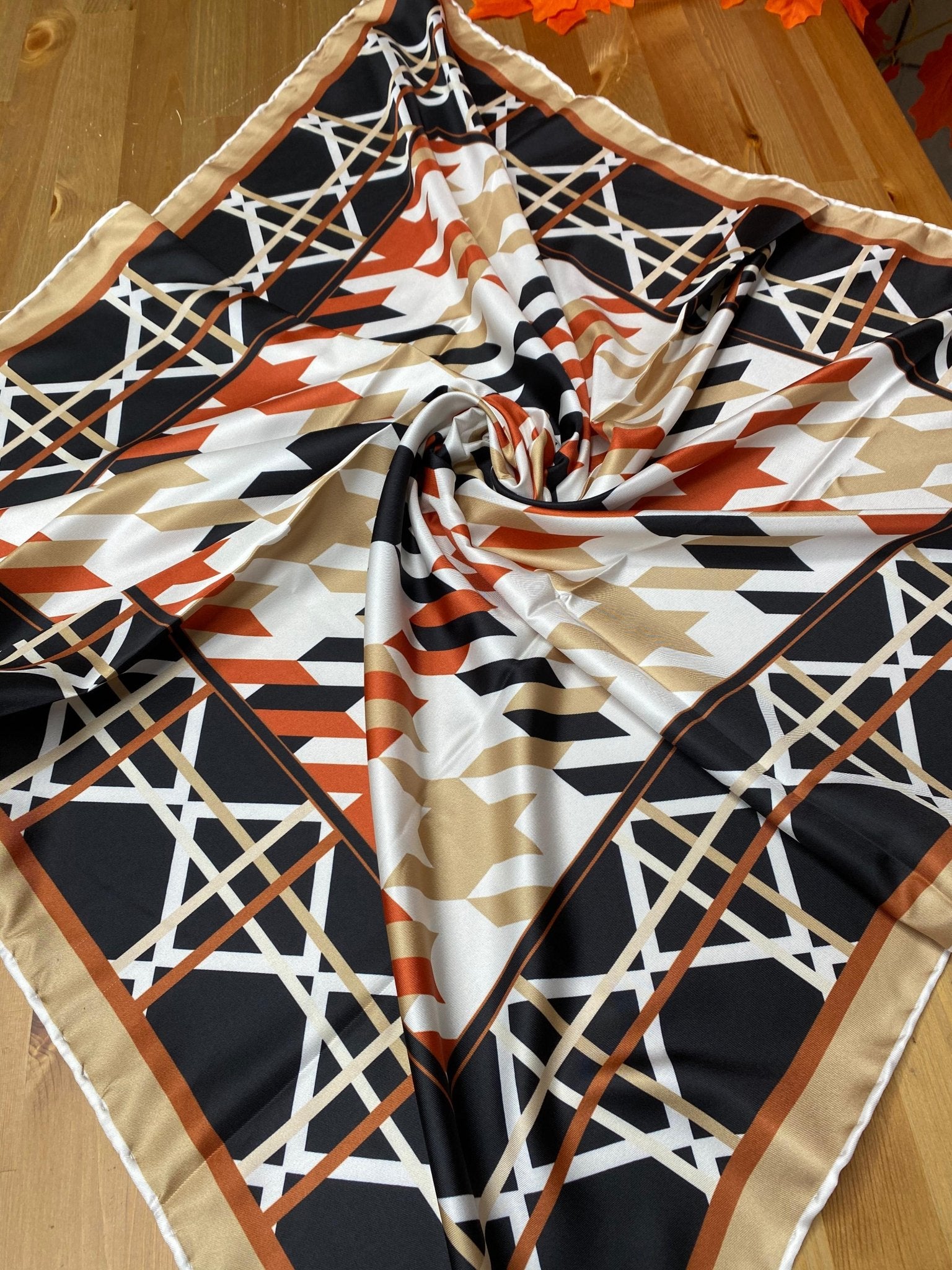 Kazayağı Desen Twill Eşarp - Taba - Organic ScarfsOrganic Scarfs