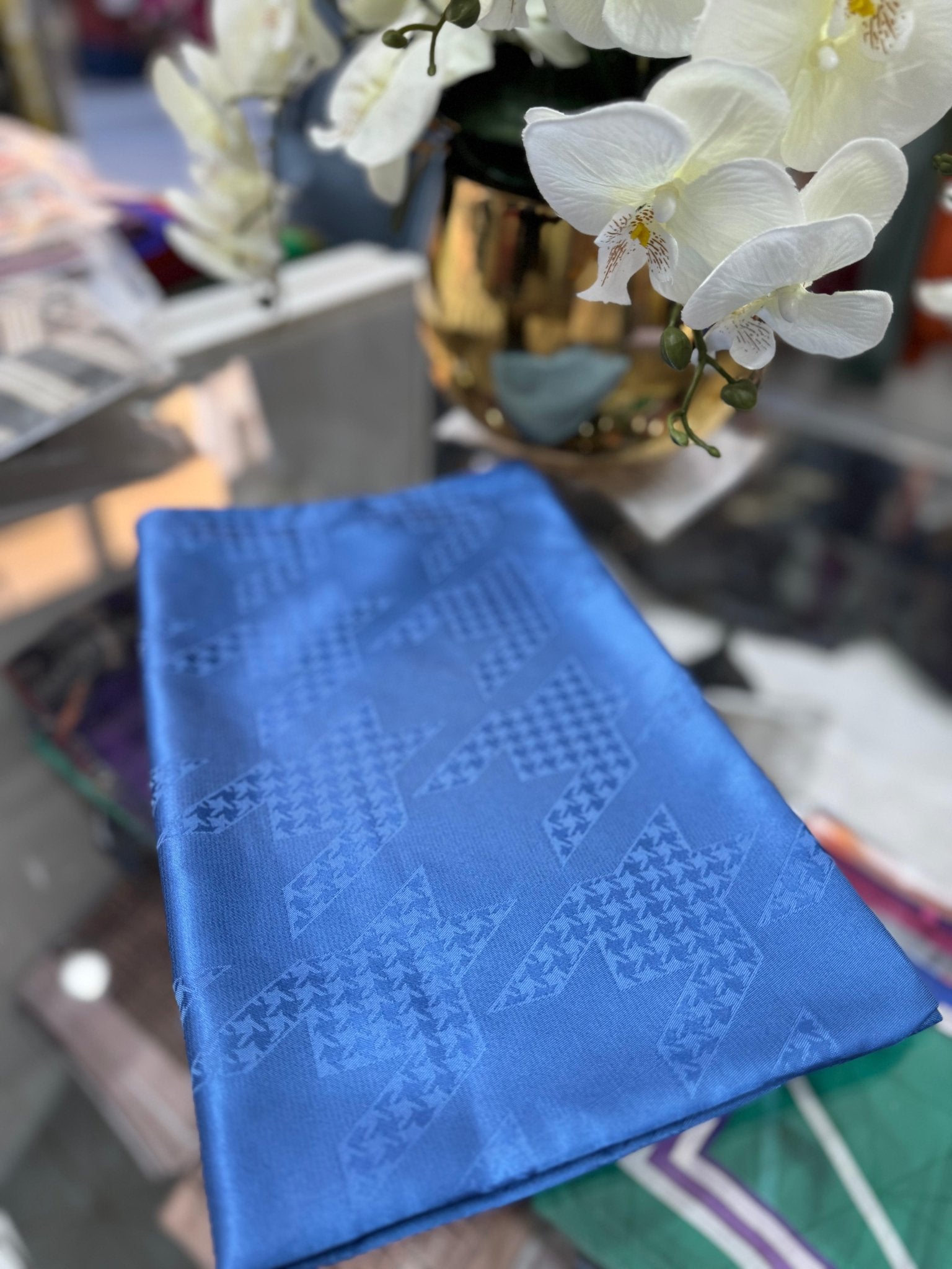 Kazayağı Minimal Desen Jakar Şal - İndigo - Organic ScarfsOrganic Scarfs