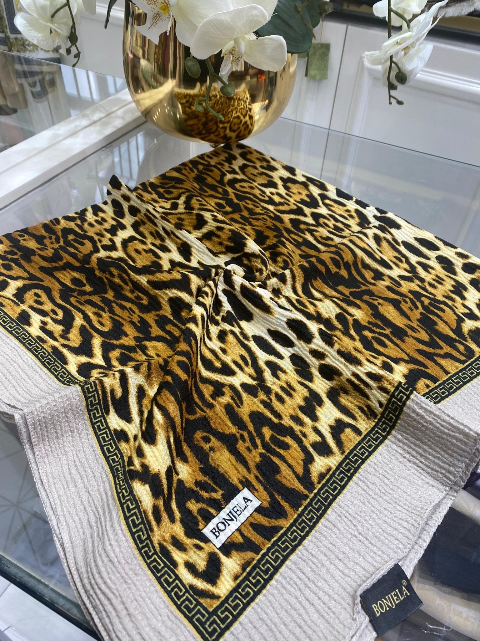 Leopar Desen Mio Caz Eşarp - Bej - Organic ScarfsOrganic Scarfs