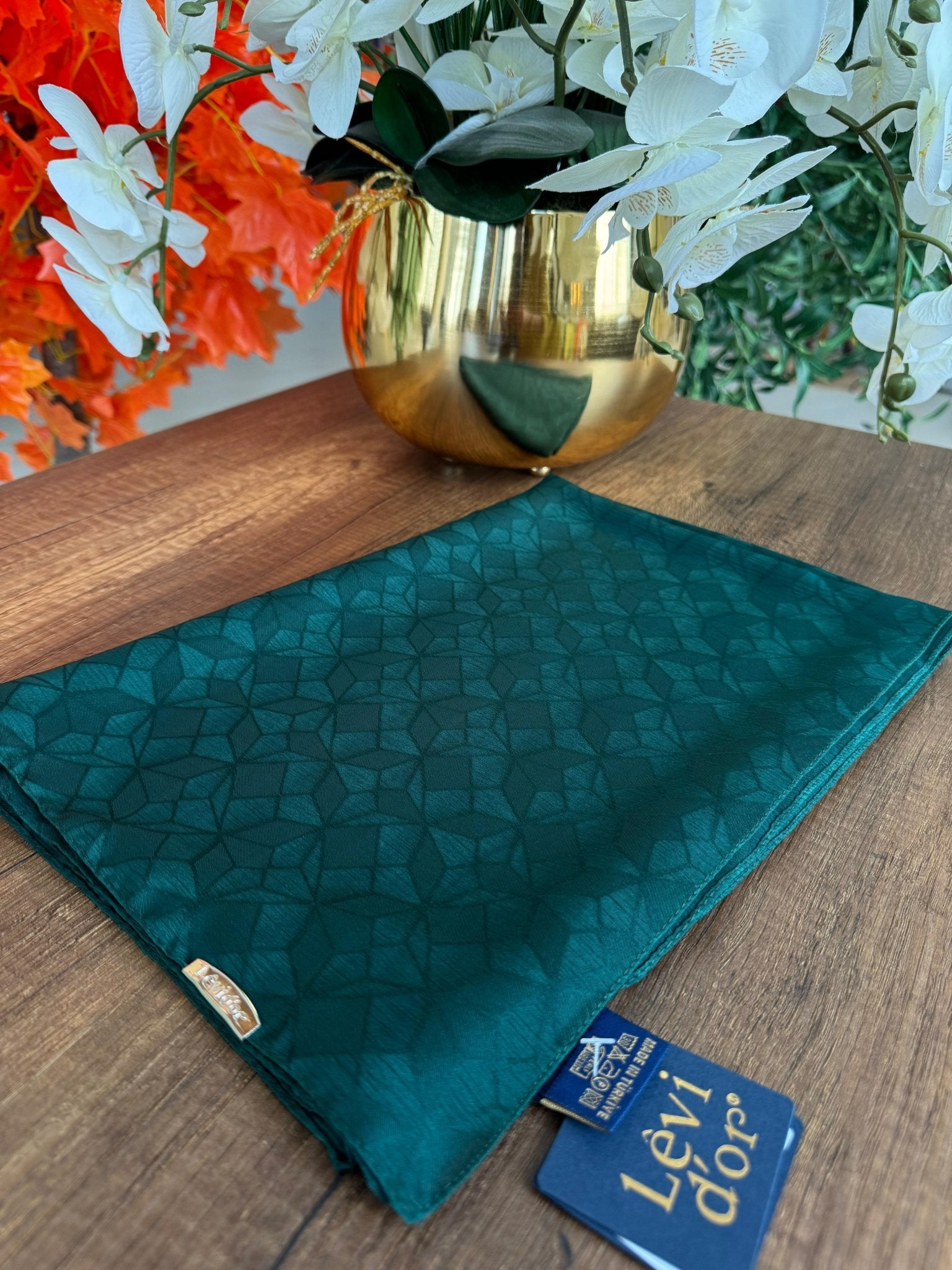 LEVİDOR Clover Jakar Capri Şal 17385 - Zümrüt - Organic ScarfsOrganic Scarfs