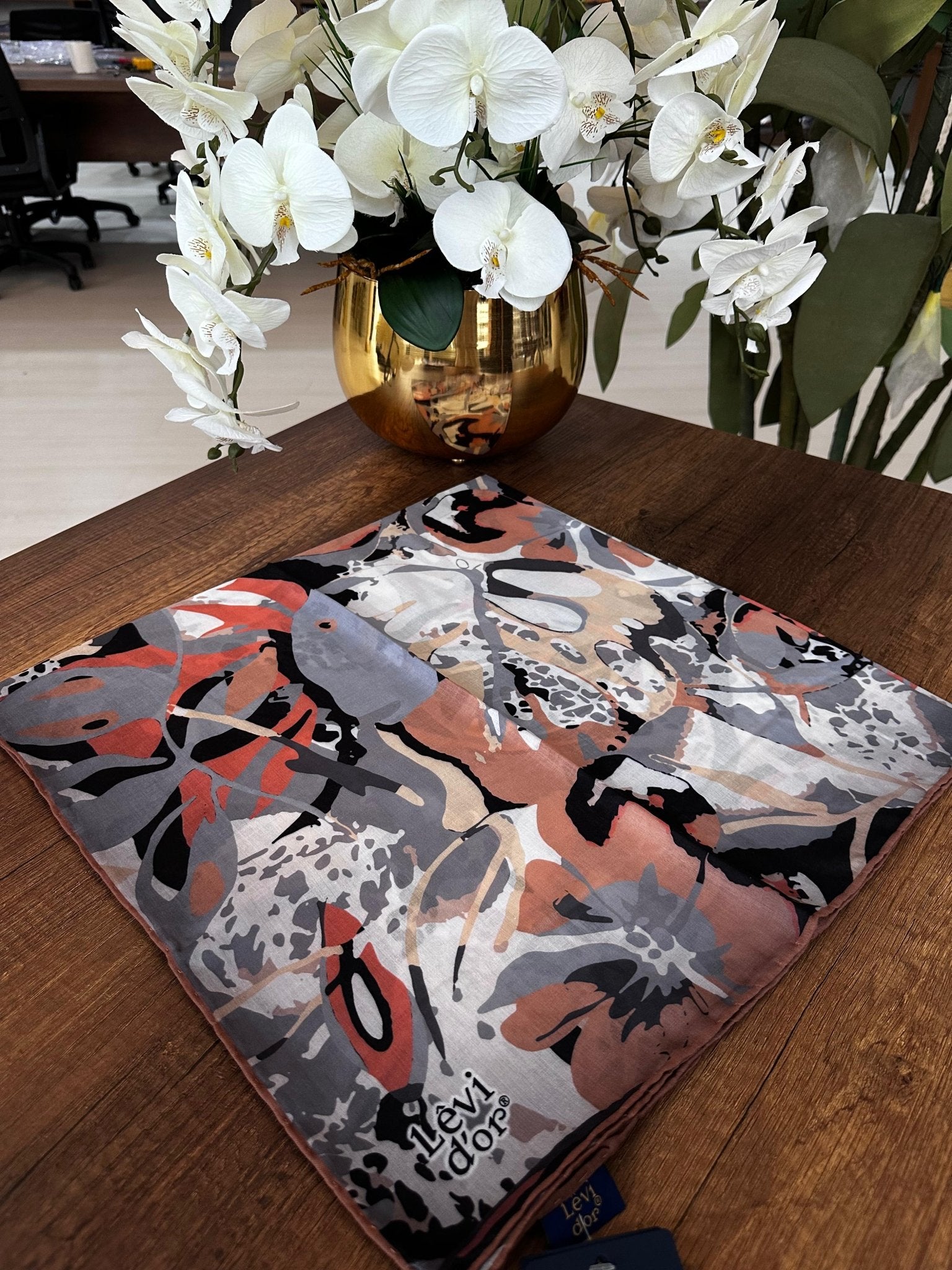 LEVİDOR Cotton Eşarp 16496 - Gri / Kiremit - Organic ScarfsOrganic Scarfs