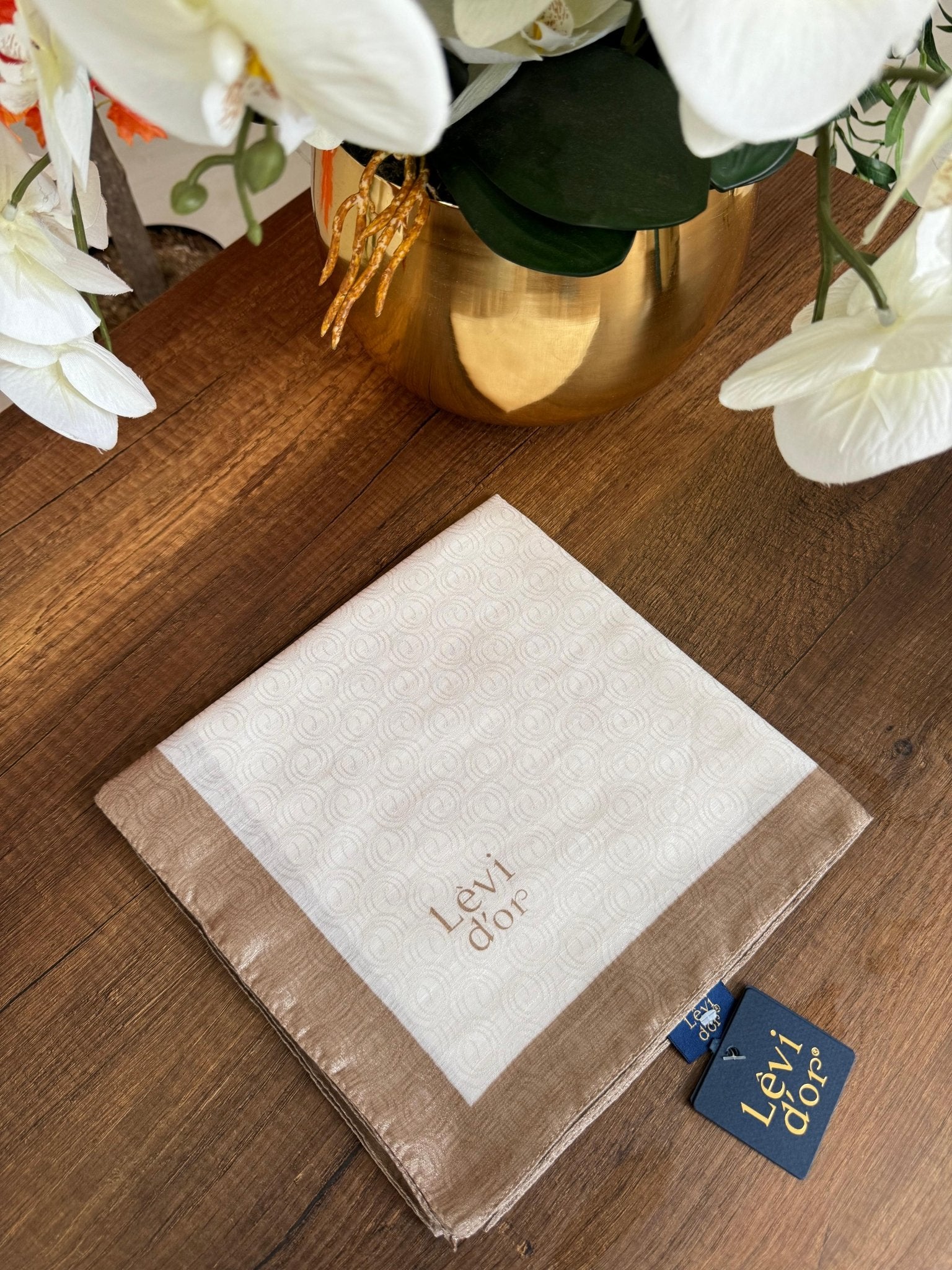 LEVİDOR Monogram Eşarp 17687 - Ekru/Camel - Organic ScarfsOrganic Scarfs