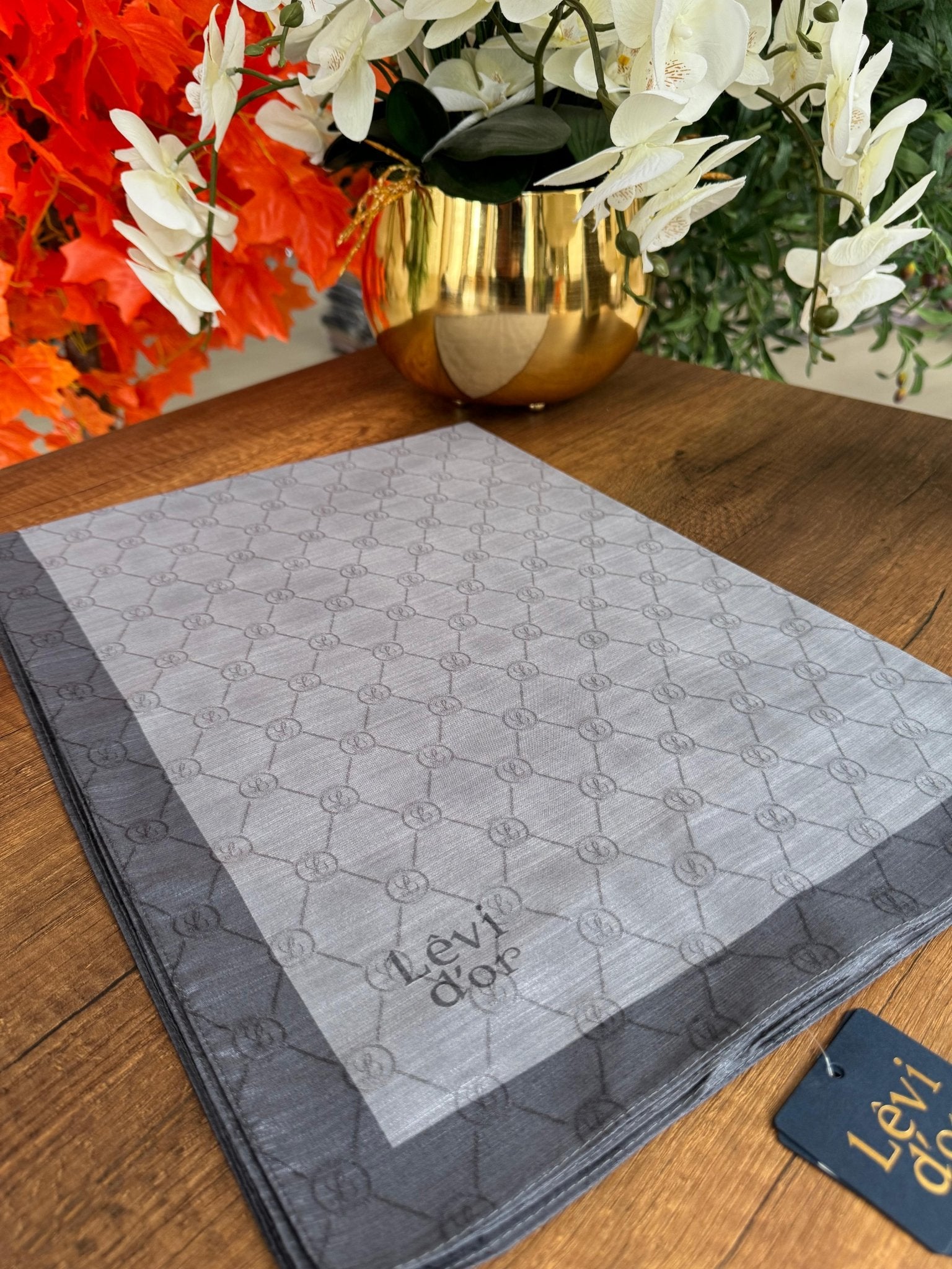 LEVİDOR Monogram Şal 17657 - Füme - Organic ScarfsOrganic Scarfs