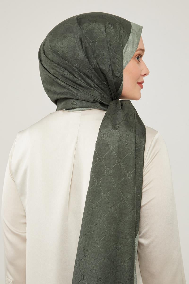 LEVİDOR Monogram Şal 17657 - Haki - Organic ScarfsOrganic Scarfs