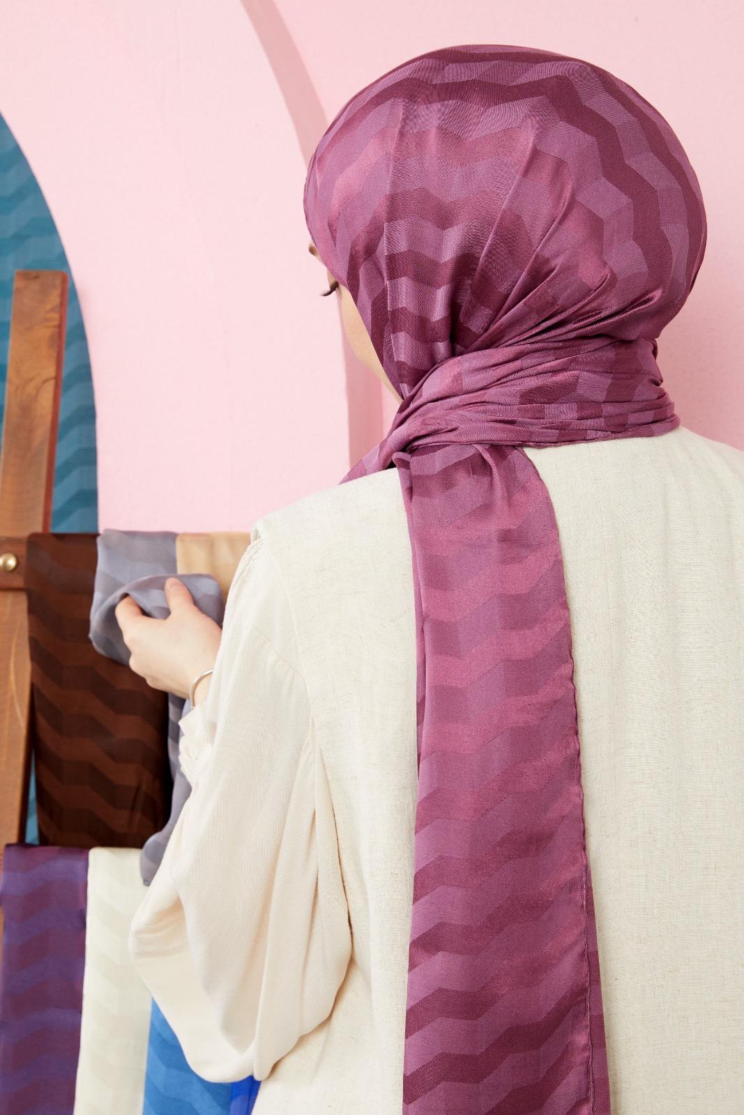 LEVİDOR Wave Jakarlı Şal 17175 - Mürdüm - Organic ScarfsOrganic Scarfs