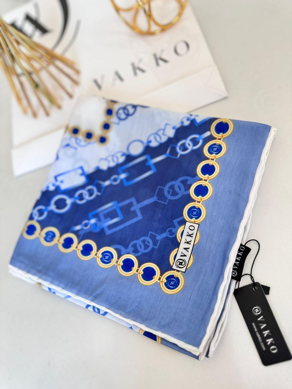 Vakko Zincir Desen Soft Eşarp 610146 - Mavi