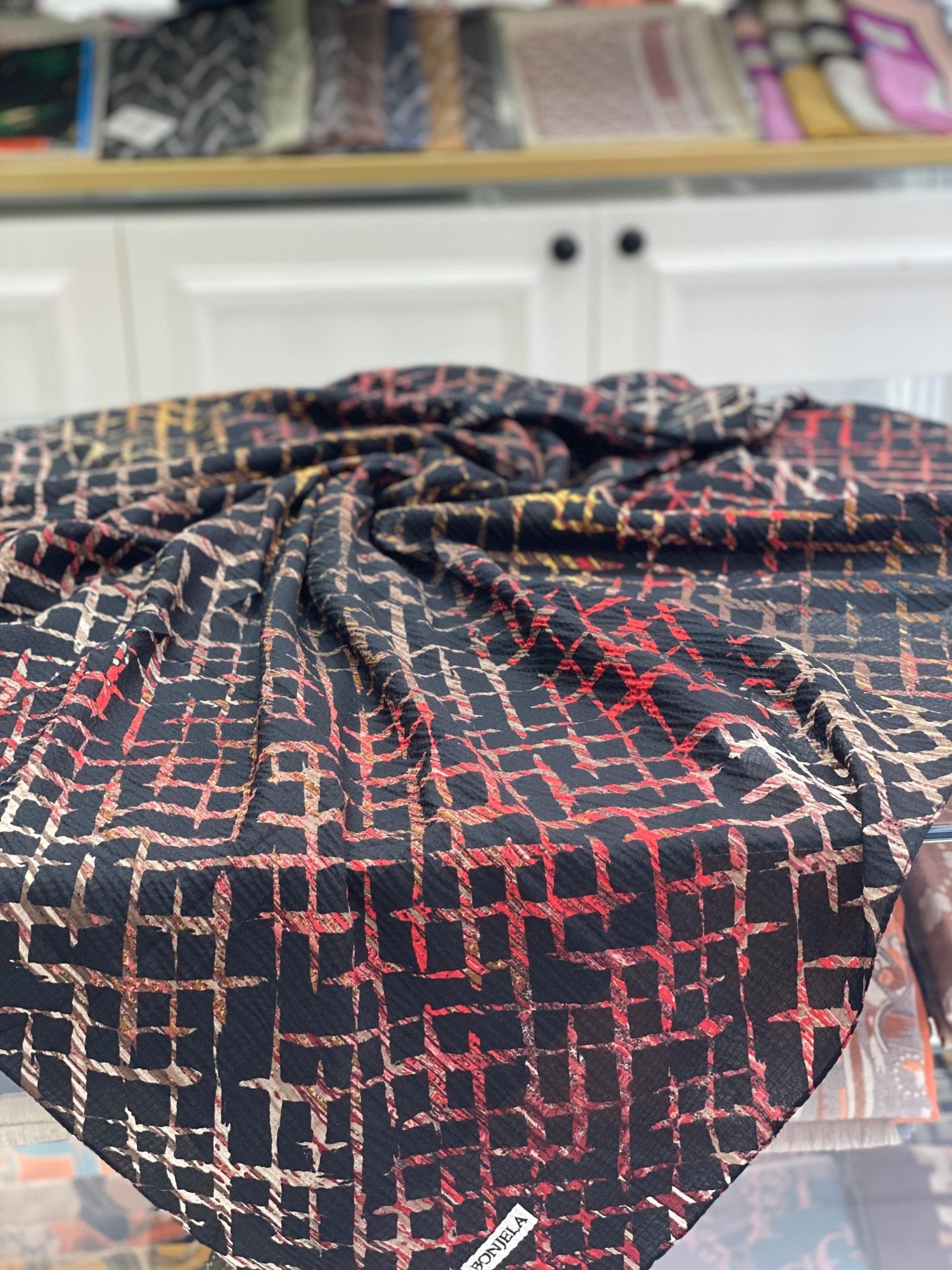 Minimal Desen Mio Caz Eşarp - Siyah / Bordo - Organic ScarfsOrganic Scarfs