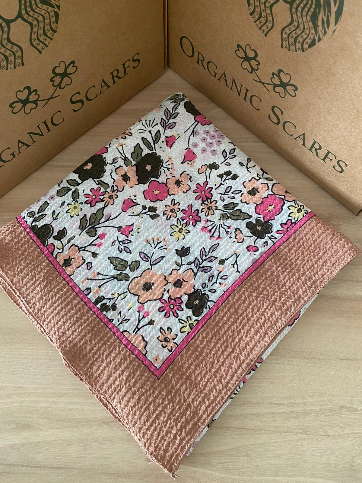 Mio Cazz Çiçek Desenli Eşarp - Karamel - Organic ScarfsOrganic Scarfs