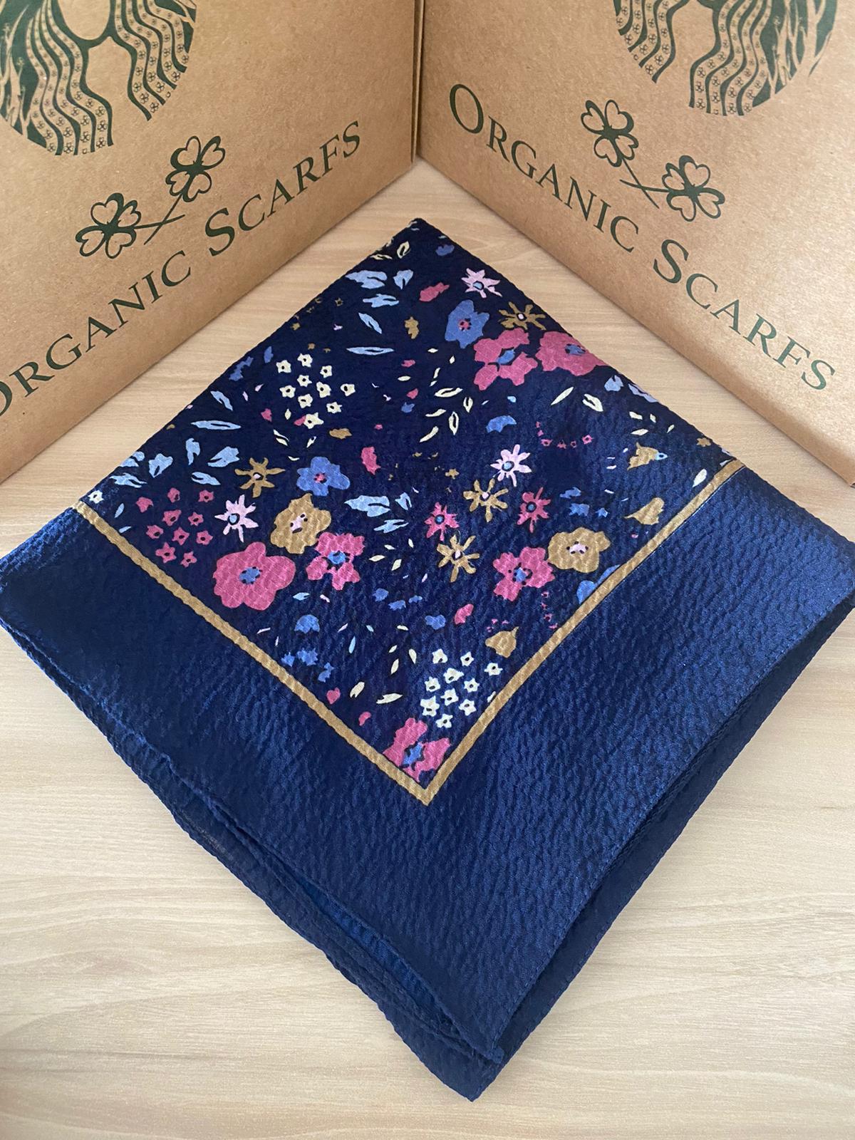 Mio Cazz Çiçek Desenli Eşarp - Lacivert - Organic ScarfsOrganic Scarfs