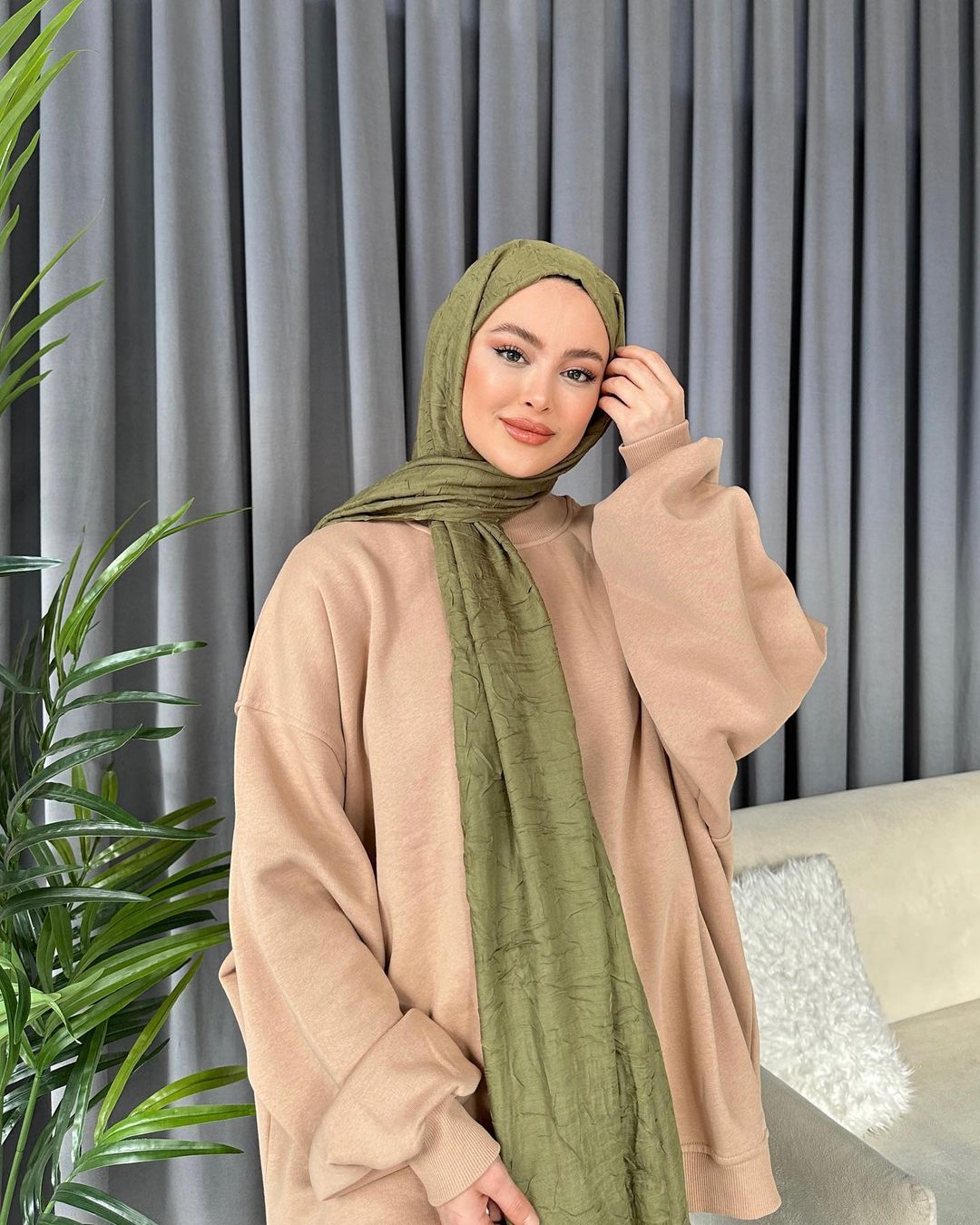 Organic Scarfs Bambu Kraş Şal Modeli - Fıstık - Organic ScarfsOrganic Scarfs