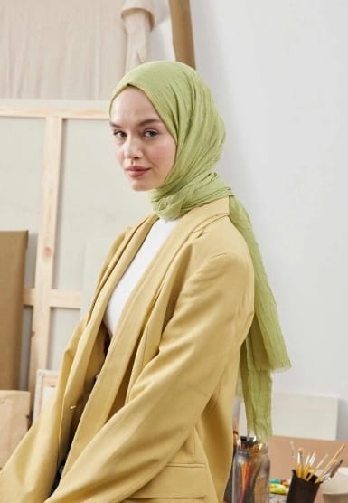 Organic Scarfs Bambu Kraş Şal Modeli - Fıstık - Organic ScarfsOrganic Scarfs