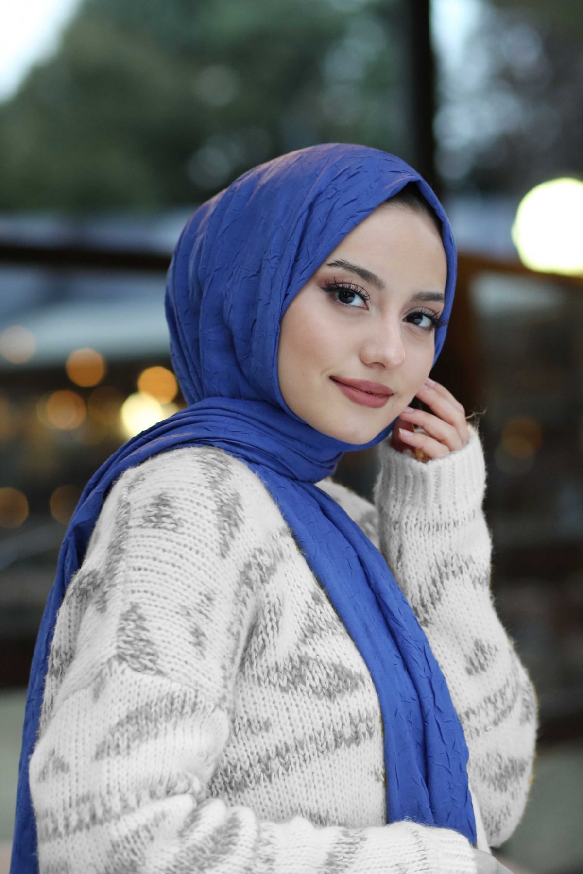 Organic Scarfs Bambu Kraş Şal Modeli - Koyu İndigo - Organic ScarfsOrganic Scarfs