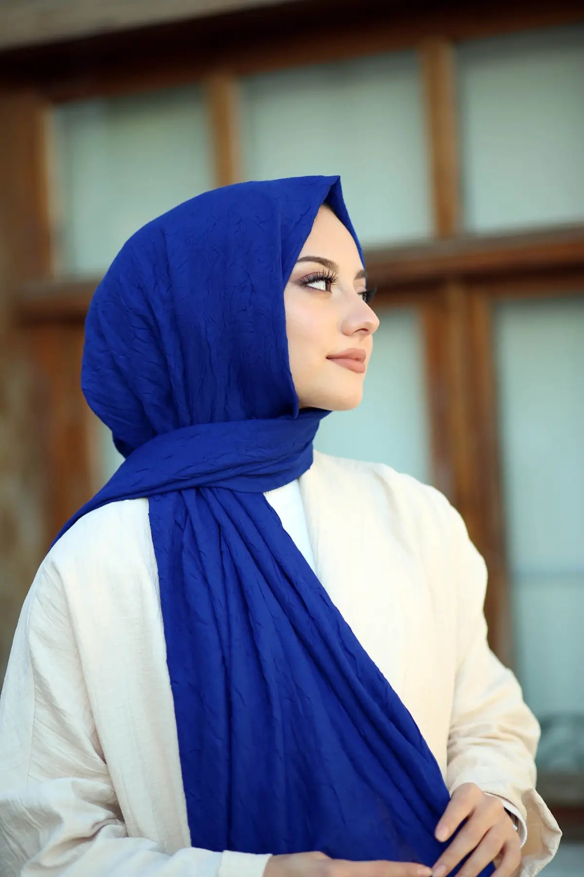 Organic Scarfs Bambu Kraş Şal Modeli - Saks - Organic ScarfsOrganic Scarfs
