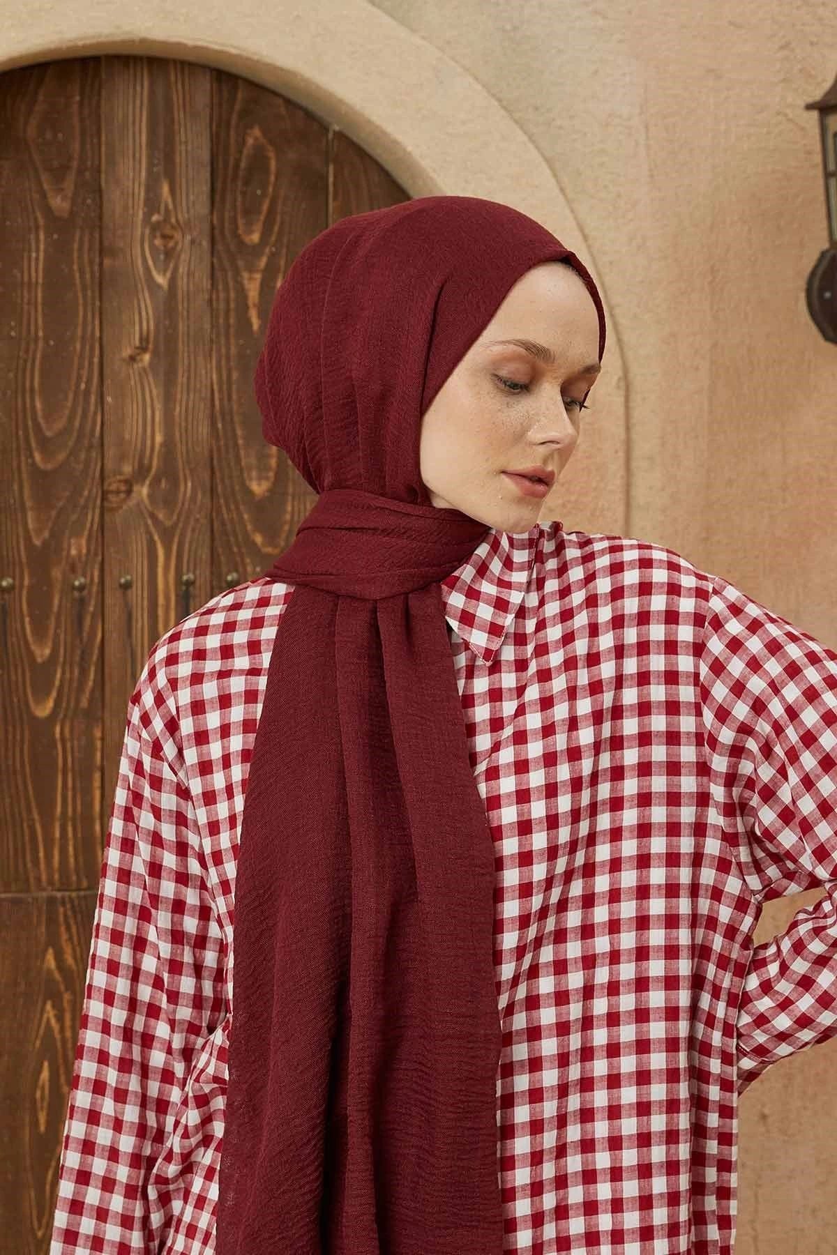Organic Scarfs Bürümcük Şal Modeli - Koyu Kızıl - Organic ScarfsOrganic Scarfs