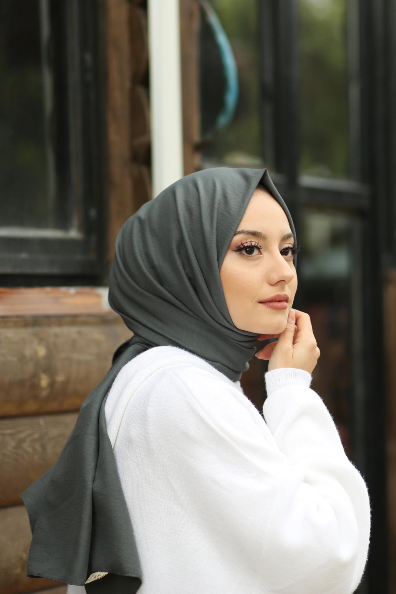 Organic Scarfs Pamuk Kraş Cazz Şal Modeli - Antrasit - Organic ScarfsOrganic Scarfs