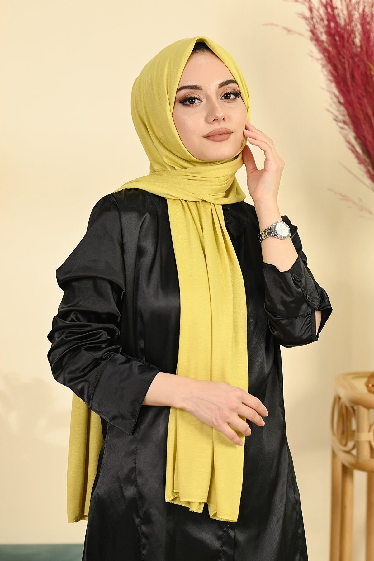 Organic Scarfs Tesettür Penye Şal Hijap Modeli - Sarı - Organic ScarfsOrganic Scarfs