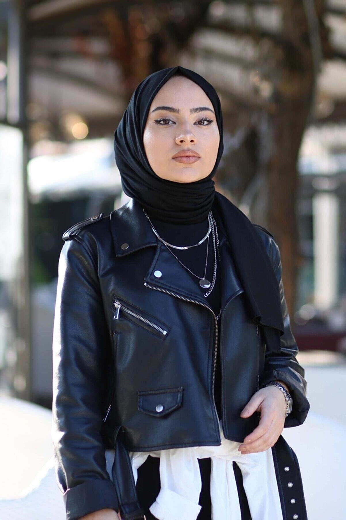 Organic Scarfs Tesettür Penye Şal Hijap Modeli - Siyah - Görsel 2