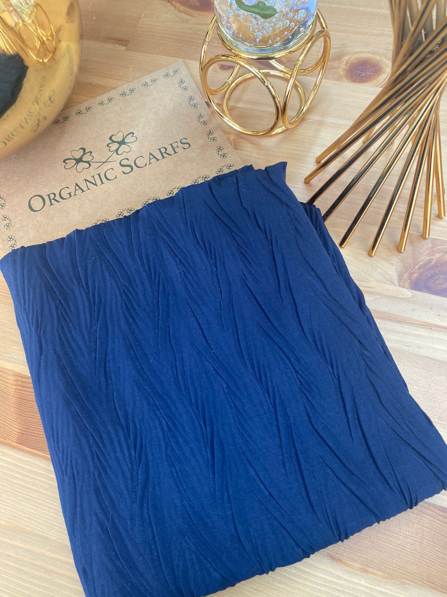 Pliseli Ağaç Kabuğu Şal - Lacivert - Organic ScarfsOrganic Scarfs