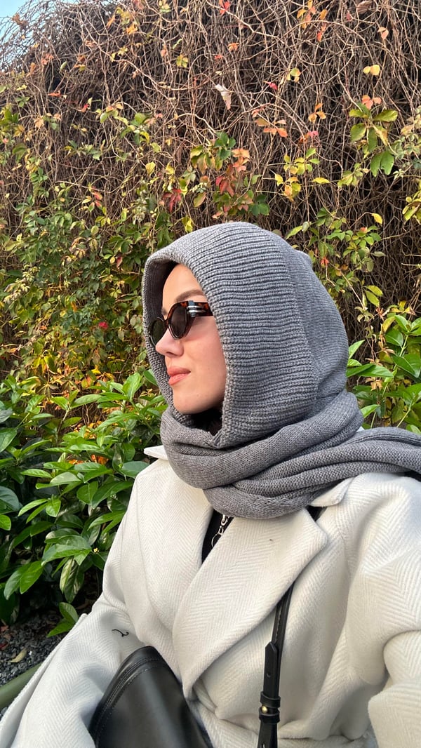 Triko Kapüşonlu Bere Şal - Gri - Organic ScarfsOrganic Scarfs