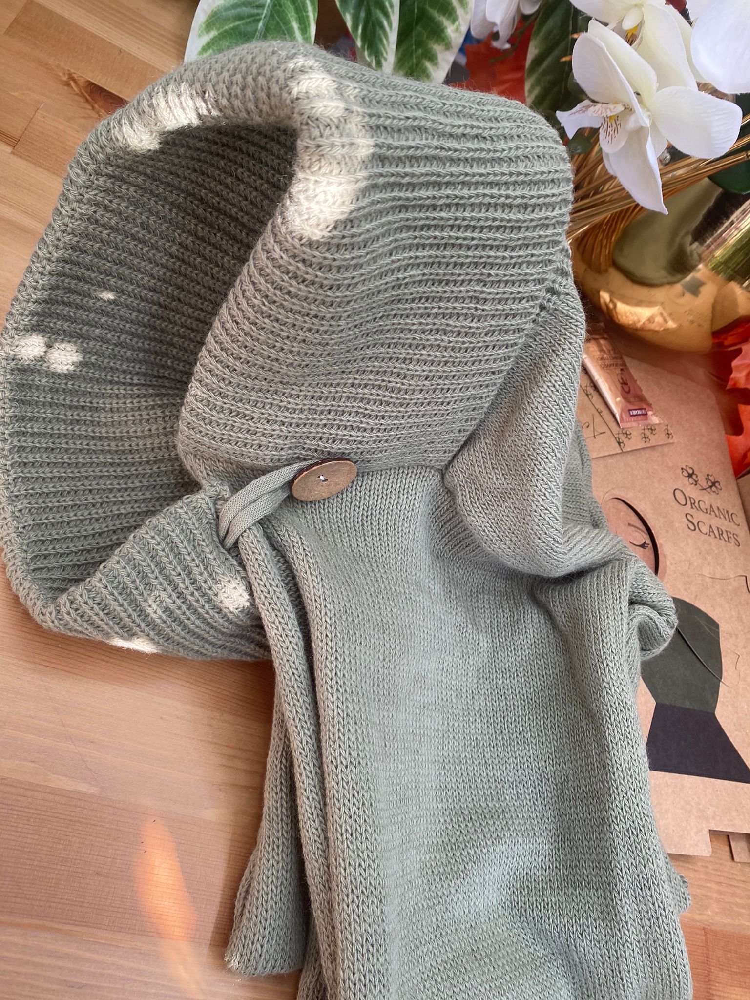 Triko Kapüşonlu Bere Şal - Haki - Organic ScarfsOrganic Scarfs