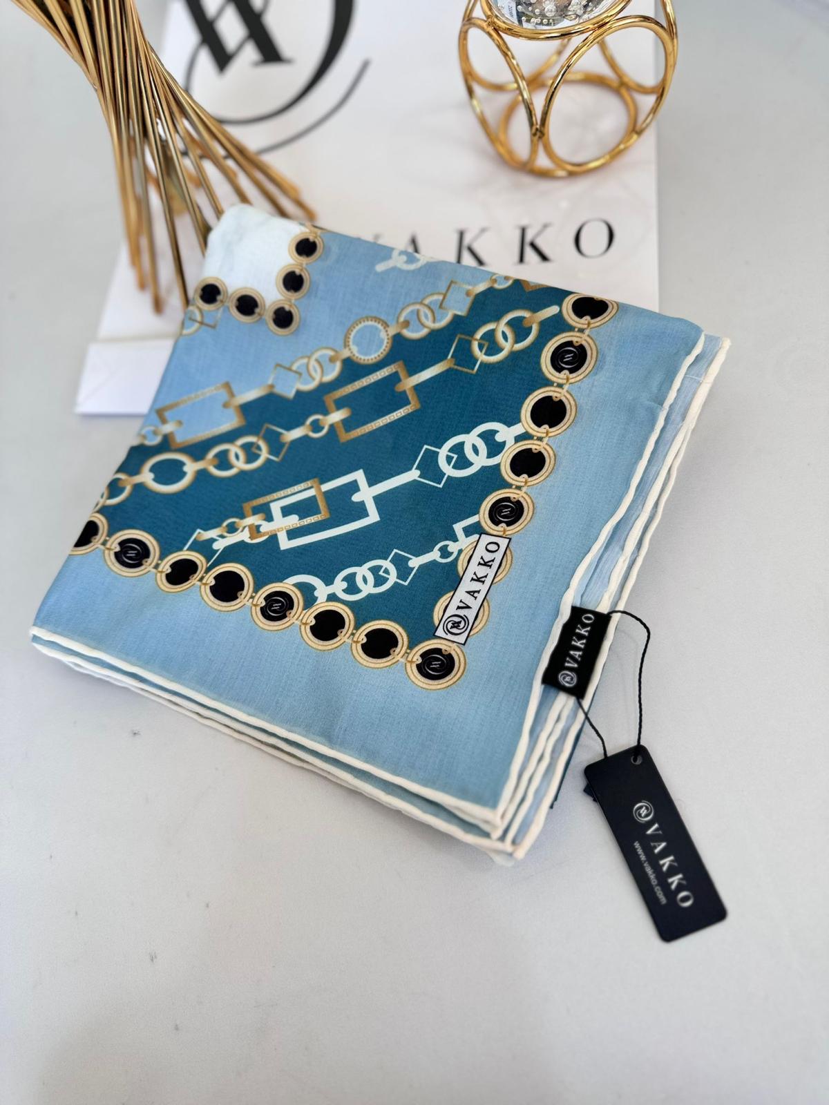Vakko Zincir Desen Soft Eşarp 610146 - Turkuaz