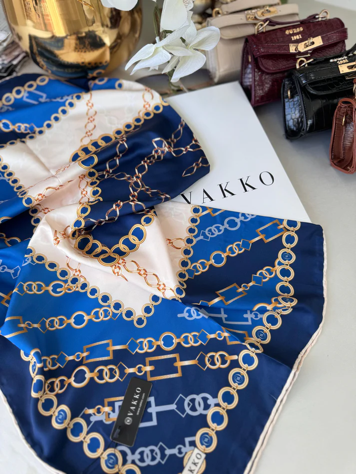 Vakko Zincir Desen Twill Eşarp 44127 - Saks
