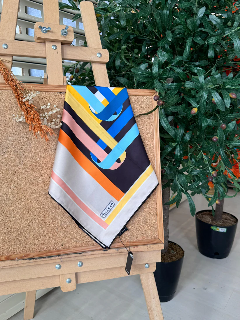 Elips Desen Vakko Twill Eşarp 77002 - Gri/Mavi