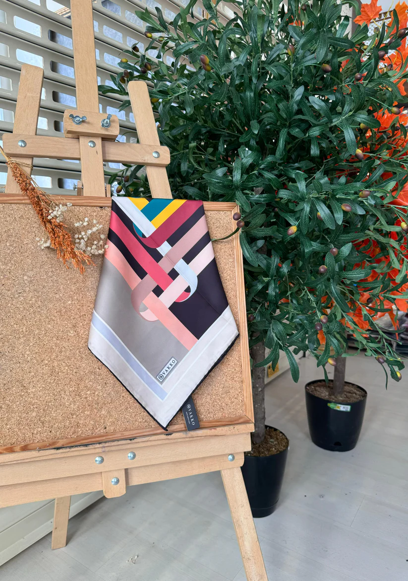 Elips Desen Vakko Twill Eşarp 77002 - Gri/Pembe