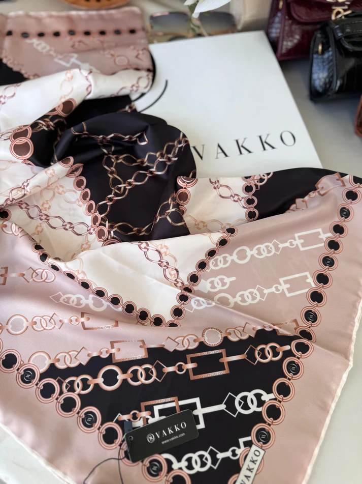 Vakko Zincir Desen Twill Eşarp 44127 - Toz Pembe