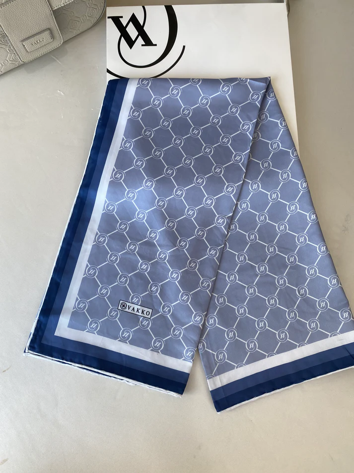 Vakko Monogram Twill Eşarp 44130 - Mavi