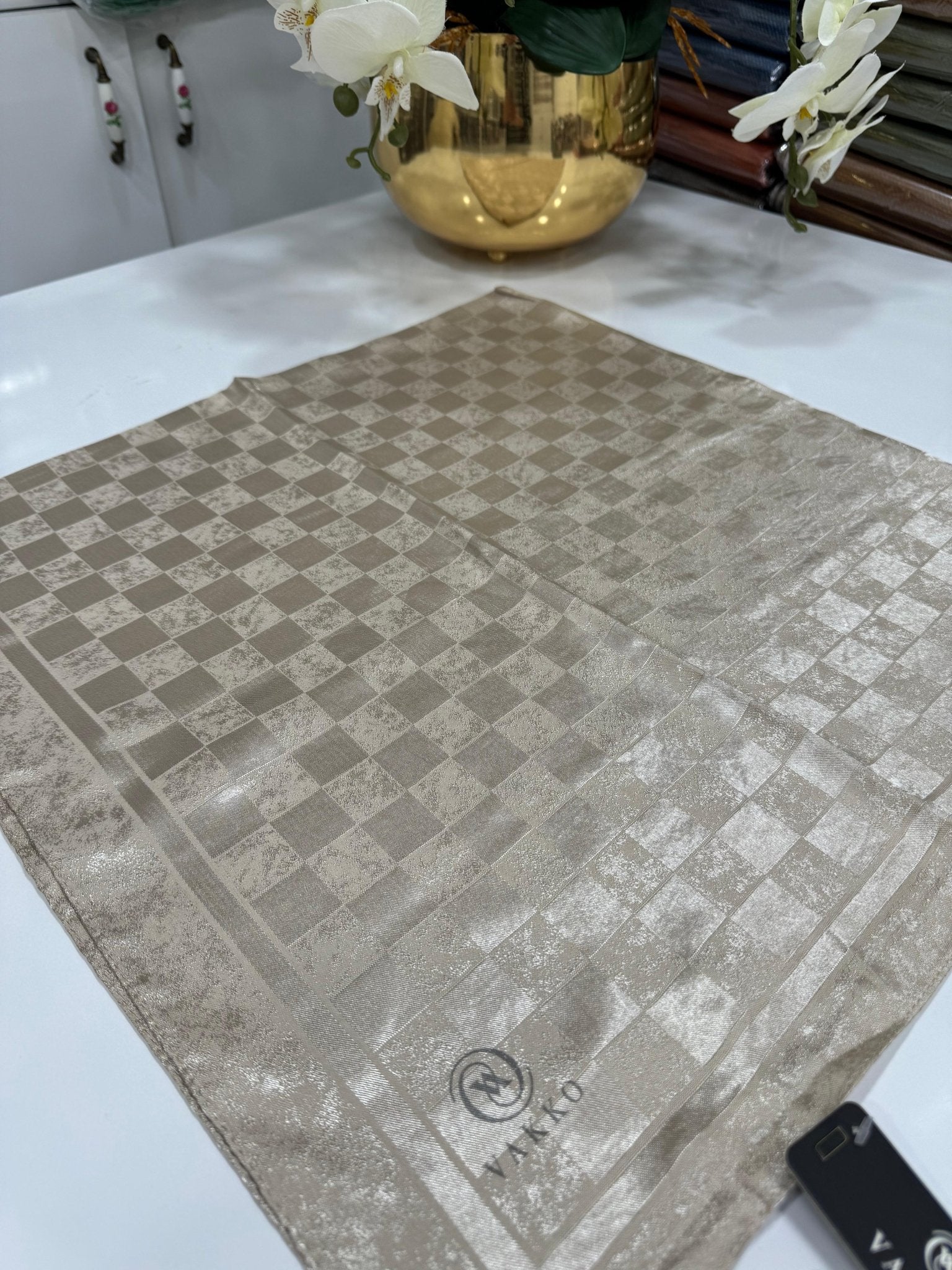 Vakko Dama Desen Eşarp - Bej - Organic ScarfsOrganic Scarfs