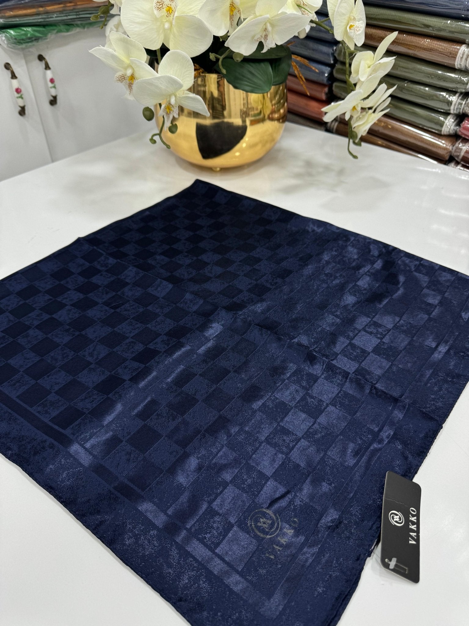 Vakko Dama Desen Eşarp - Lacivert - Organic ScarfsOrganic Scarfs