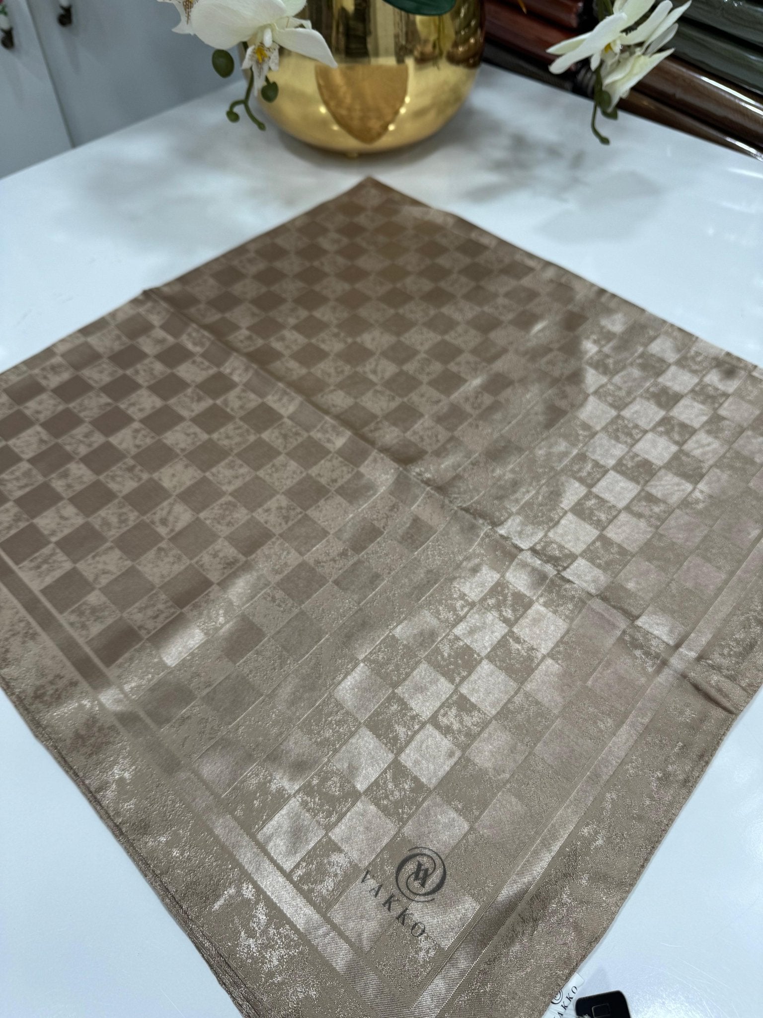Vakko Dama Desen Eşarp - Vizon - Organic ScarfsOrganic Scarfs